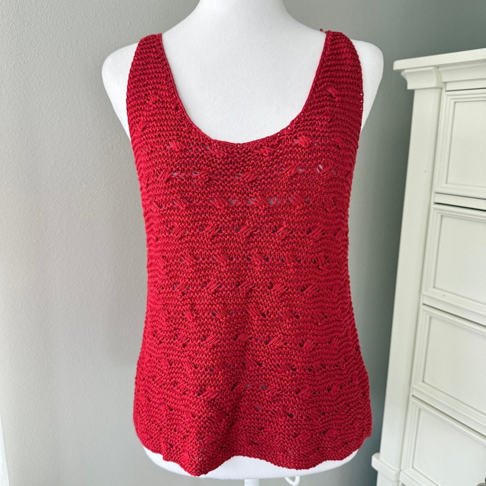 Sigrid Olsen Red Knitted Silk Tank Top Size‎ Large